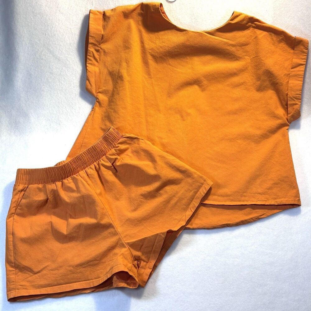 SO ME 2 Pc Shorts Set Oversized Boxy Top Elastic Drawstring Shorts Size S